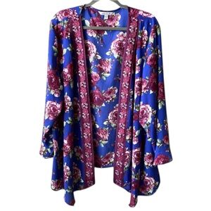 The Pioneer Woman Floral Kimono Cardigan Blue Berry Roses L XL